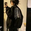 Qweek jaquetas vintage bomber jaqueta feminina preto gótico harajuku grunge americano jaqueta de beisebol casal outono legal outerwear 240115