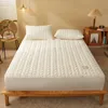 Cotton Quilted Fitted Mattress Cover Solid Color Soy Fibre Sheet Soft Bed Topper Protector No Pillowcase 240116