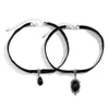 Collares colgantes 2 unids Goth Coreano Terciopelo Cadena Gota de agua Cristal Gargantilla Collar para Mujeres Collares Joyería de Halloween ajustable