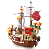 Anime One Piece Going Merry Pirates Ship Block Set DIY 1048pcs Luffy Boat Model Building Brick Toy For Kids Q0723