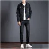 Men'S Tracksuits Smart Business Tracksuits Simple Blue Men Two-Piece Sets Spring Autumn Denim Jacket And Jeans Fashion Slim Trendy St Dhheb