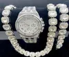 Ketten 3PCS Iced Out Uhr Armband Halsketten für Männer Mode Gold Luxus Diamant Cubana Bling Schmuck Uhren5174997