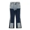 Jeans patchwork di tendenza retrò europeo/americano street style stivali americani pantaloni jeans patchwork inchiostro patchwork 240117