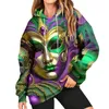 Hoodies للسيدات مضحك Mardi Gras Sweatshirt Trend Mask Prattion Pattern Pattern Pulover Fat Fent Tuesday Festival Carnival Orleans Parade Hoodie Top