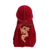 Unisex Chinese Dragon Thermoprint Lint Durag Turban Long-Tail Bandage Headscarf China Style Solid Beanie Women Man Wrap Head Hat