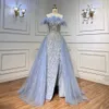 Serene Hill Blue Diamond Feather Mermaid Elegant With Overskirt Evening Dresses Gowns For Women Wedding Party LA72061 240116