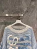 Looewe Designer Mohair Seater women's Seater light Blue Twist Knit Pullover Seater Clashing Color