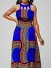 LW Boho Tribal géométrique imprimé robes rayé découpé licou cou conception élégante sans manches une ligne longueur cheville robe Maxi 240116
