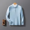 Autumn and Winter 100 Pure ulltröja Men Polo Collar Button Loose Pullover Tröja Cashmere Sticked Bottoming Shirt 240117