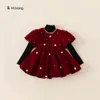 Robe d'automne pour filles, robe rouge perle, robe de princesse pour enfants