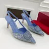 Designer Donna Tacchi alti Scarpe da sposa Decorazione con diamanti acqua Pantofole moda Indietro Punta vuota a punta 9 cm Scarpe eleganti con tacco alto Scarpe da banchetto sexy