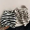 Pullover 2024 Spring Autumn New Children Casual T Shirt Loose Kids Striped T Shirts Cotton Tee Boys Girls Long Sleeve Tops Baby Clothes H240508