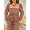 Grande taille col carré paillettes luxe longue paillettes robe de soirée grandes femmes mariage Banquet robe blanche 240116