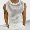 Débardeurs pour hommes Mode Tricot Hommes Streetwear Été Loisirs Creux Out Tricot Camisole Sans Manches Col Ras Du Cou Gilet Solide Vintage