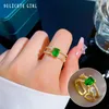 Cluster Rings 1pcs Double Layer Cubic Zircon For Women Open Gold Color Green Crystal Leaf Finger Ring Boho Jewelry Valentines Day Gift