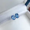 알레르기 무료 925 실버 라이트 블루 토파즈 스터드 이어링 6x8mm 총 1.4ct 천연 토파즈 이어링 3 층 18k 골드 도금