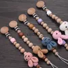 PACIFIER HOLDER CLIPS# BABY BEECH WOOD PACIFIER CLIP Handvävd Animal Rabbit Pacifier Chain For Nursing Chew Toy Baby Soother Nipple Holder ChainVaiduryb