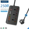 Stromkabelstecker 2500 W Smart Plug Timer Steckdosenleiste 3 AC-Ausgänge 18 W QC3.0 USB-Schnellladegerät Überspannungsschutzschalter 2 m Verlängerungskabel für EU US UK YQ240117