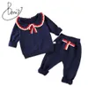 2019 New Cute Baby Girl Clothing Set Fashion Cotton Wear Long Sleeve Suit Kids Girl Folding lace 14Y Solid Pullover pants Sets T15006817