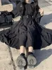 QWEEK Style gothique Dres Harajuku Lolita Goth Kawaii robe Punk mignon manches longues noir Midi Emo surdimensionné 240117