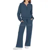 Tweedelige damesbroek, outfits, joggingpak, sweatshirt met kwartrits, wijde pijpen, joggingbroek, dames, petite pakken