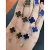 Bracciali con ciondoli firmati Van Four Leaf Clover Cleef Bracciale rigido Alta edizione Four Leaf Grass Five Flower placcato 18K True V Oro sbiadito Peter Stone Argento brillante S