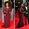 2018 Oprah Winfrey Borgonha Mangas Compridas Lace Top Modest Mãe da Noiva Vestidos de Noite Personalizado Plus Size Celebridade Red Carpet276P