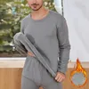 Men's Thermal Underwear Autumn Winter Mens Elastic O Neck Fleece Lined Long Johns Warm Set Keep Leggins Shirts Top Clothes