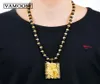 Cadeaux entiers soigneusement sculpté chinois jaune 24K or Dragon noir obsidienne collier pendentif hommes bijoux 20101371463592008902