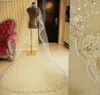 Nouveau incroyable image réelle voiles de mariage 3 mètres de long voile dentelle une couche longueur cathédrale pas cher voiles de mariée paillettes fleur Edge4565051