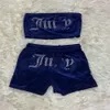 Women's Two Piece Pants Jui-cys Velvet Sexy with Drill Fashion Tube Crop Top Casual Drawstring Shorts Set Loose Summer Clothes