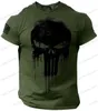 Heren t-shirts heren t-shirt 3D-print militaire patriottische schedel gevoerd t-shirt oversized korte mouwen sportkleding mannen kleding tops T-stukken T240117