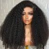 Perruque Lace Frontal Wig synthétique indienne Remy, cheveux humains crépus et bouclés, densité 250%, 13x4, perruque noire avec dentelle transparente, pour femmes