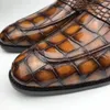 Sapatos de vestido Chue Homens Masculino Crocodilo Real Barriga Pele Escova Cor Marrom