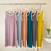 Casual Dresses Sleeveless Mid-Length Dress Contrast Color Plus Size Women's Tank Top Loose Sleepdress Side Slit Nightdress