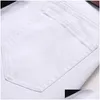 Men'S Tracksuits Stitching Color Mens Two Pieces Sets Autumn Tracksuits White/Black Denim Jacket Add Skinny Stretch Jeans 2Pcs-Set Co Dhqlm