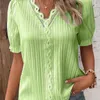 Frauen Blusen 2024 Sommer Urlaub Mode Hohl Kurzarm Shirt Weiß Spitze V-ausschnitt Blusas Feminino Elegante Junge Bluse