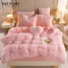 Plush Pure Color Shaggy Warm Fleece Girl Bedding Set Mink Velvet For Home Single Double Däcke Cover Set Bed Sheet Pillow Cases 240117