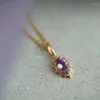 Anhänger LAMOON Edelstein Natürlicher Amethyst Halskette Für Frauen 925 Sterling Silber Gold Vermeil Vintage Kleiner Kronenanhänger Feiner Schmuck