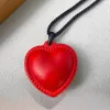 Pendant Necklaces Black Leather Large Love Heart Necklace For Women Girls Vintage Adjustable Rope 2024 Fashion Jewelry