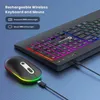 Teclados Teclado sem fio e Mouse Combo com suporte para telefoneRepouso de pulsoSilencioso recarregável retroiluminado teclado ergonômico de tamanho completoMouse J240117