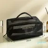Kozmetik çantalar siyah örgü makyaj çantası kadın şeffaf küçük büyük portatif depolama seyahat banyo malzemeleri havlu
