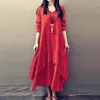 Robes décontractées Femmes Coton Lin Robe Printemps Été Souhait Artistique Lâche Manches Longues Boho Sundress Mode Col V Style Asual