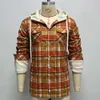 Men's Autumn And Winter Checkered Printed Hooded Shirt Jacket With Added Velvet And Thickened Jacket
