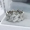 Wholesale factory price moissanite jewelry 925 silver iced out 2 row diamond cuban rings hip hop moissanite ring