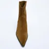 TRAF bottines marron femme à talons Cowboy Chelsea bottines femme mode hiver élégante botte de neige courte en cuir pour femme 240116