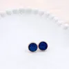 Boucles d'oreilles en résine bleu marine pour femmes, bijoux de fête simples, ronds, couleur dorée, pour petites filles, mignons, cadeaux doux