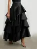 Skirts High Waist Women Layered Ruffle Maxi Cake Skirt Elegant Party Wedding Guest Y2K Solid Vintage Black A Line Half