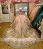 Sheer Pink O Neck Ball Gown Quinceanera Dress for Girl Beaded Birthday Party Bowns With Full Sleeve Sequined Vestido de 15 Anos S S S S S S S S S S