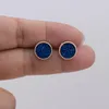 Boucles d'oreilles en résine bleu marine pour femmes, bijoux de fête simples, ronds, couleur dorée, pour petites filles, mignons, cadeaux doux